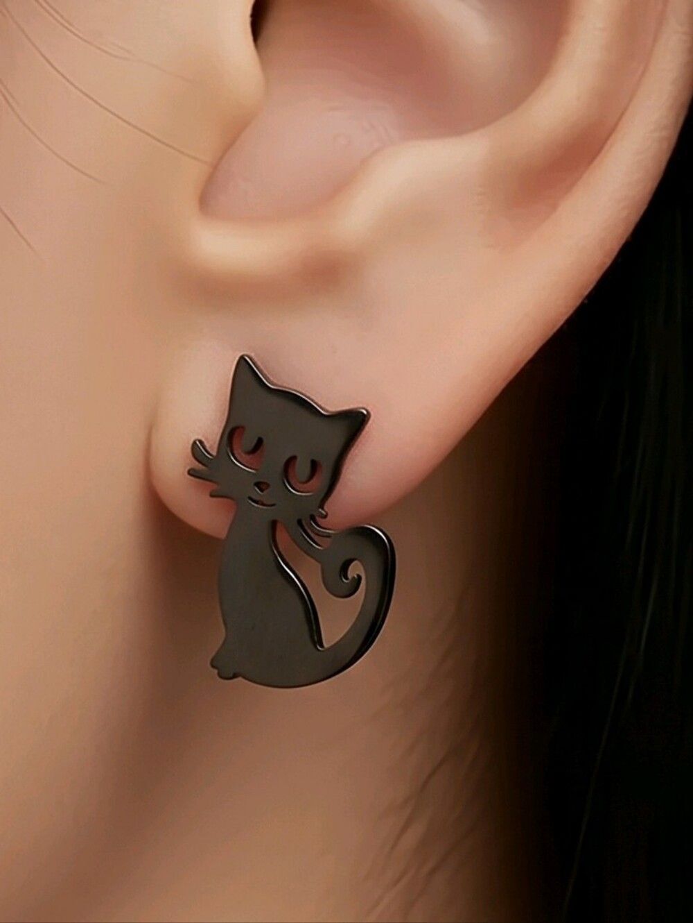 Black Cat 🐈⬛ Earrings Spooky Halloween Jewelry Stainless Steel Studs Cat Mom